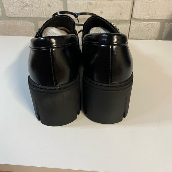Black Chunky Platform Loafers with Chain Accent - Picture 4 of 8